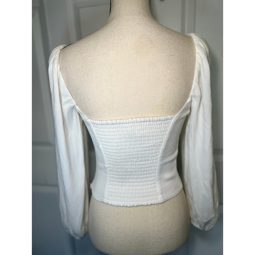 Wilfred Novella Blouse S White Sweetheart Puff Sleeve Smocked Back Romantic Top - Picture 3 of 7